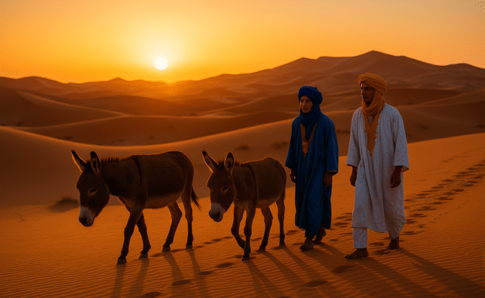 Paseo en burros por las dunas de Merzouga y noche en el desierto
